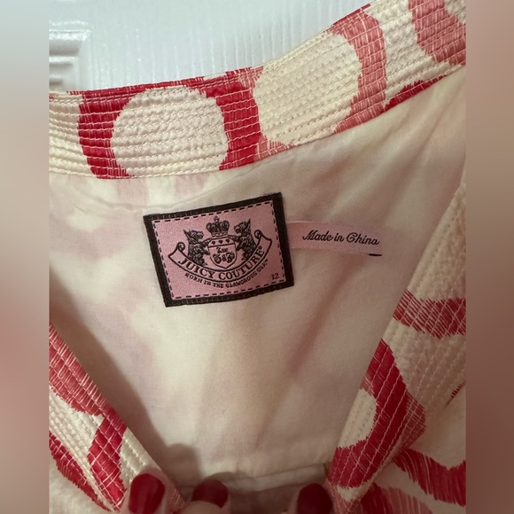 Juicy Couture size 12 Silk cream and red circle print spaghetti strap mini dress - Picture 5 of 8